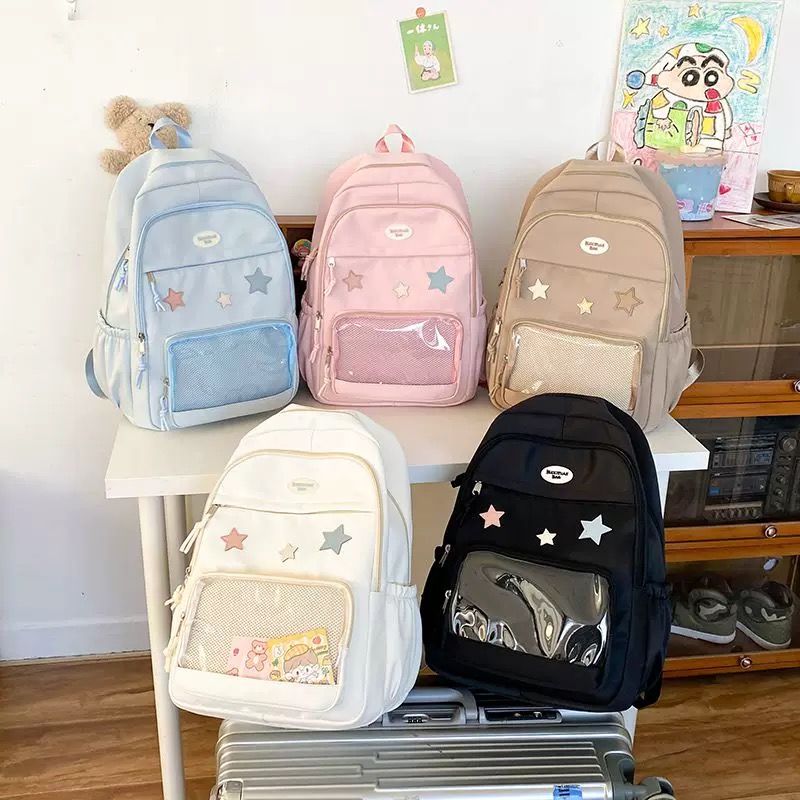 Vvsha Xiuya Pink Womens Backpack Cute Patchwork Transparent Fashion Backpacks Nylon Casual Large Capacity Travel Harajuku Female Bag