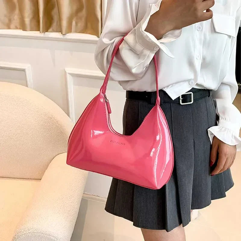 Vvsha Trendy Designer Solid Shoulder Bags for Women Handbags and Purses 2025 New Fashion Patent Leather Underarm Ladies Tote Bags