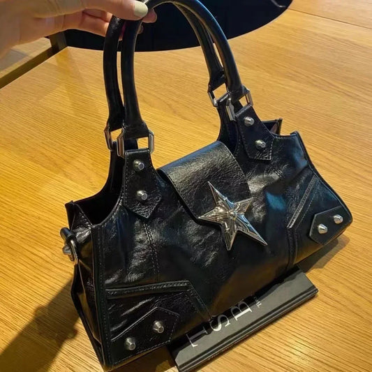 Vvsha Y2K Korean Gothic Star Girl Black Bag Aesthetic Vintage Fairy Grunge Punk Goth Purse Shoulder Handbags Bucket Tote Bags Women