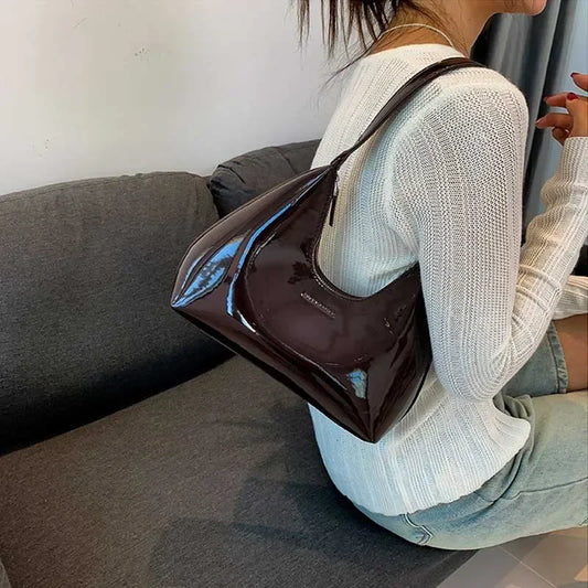 Vvsha Trendy Designer Solid Shoulder Bags for Women Handbags and Purses 2025 New Fashion Patent Leather Underarm Ladies Tote Bags