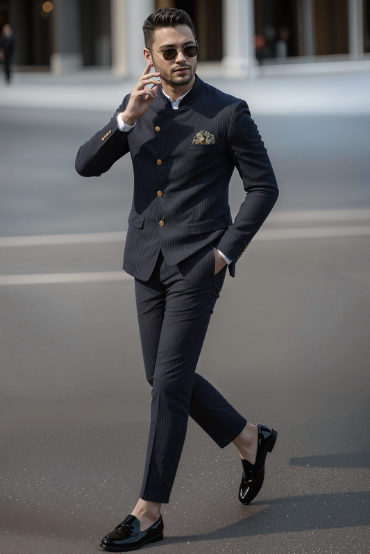 Men Cotton Single-Breasted Two-Piece Suit