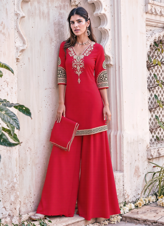 Ethnic Motifs Embroidered Regular Kurta with Trousers & With Dupatta